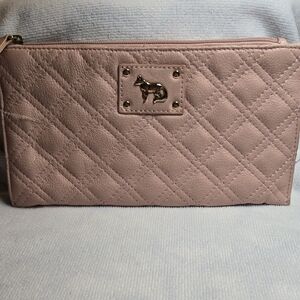 Pink Quilted Clutch with Wristlet and Zipper Closure